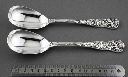 Bacchanalian Pattern Victorian Silver Spoons (Pair